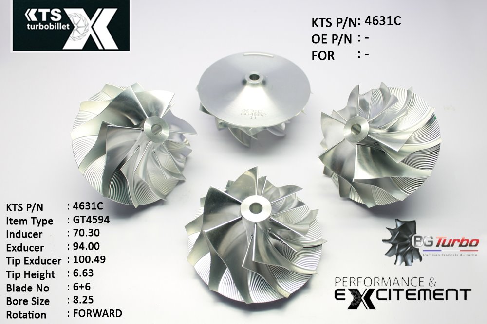 Turbo ROUE FORGÉE MFS PERFORMANCE - 6+6 PALES - INDUCER : 70,3 - EXDUCER : 94 - TYPE : GT4594ANGLE : 60° - ROTATION : Forward - SUPER BACK : 9,51 - BORE SIZE : 8,25
